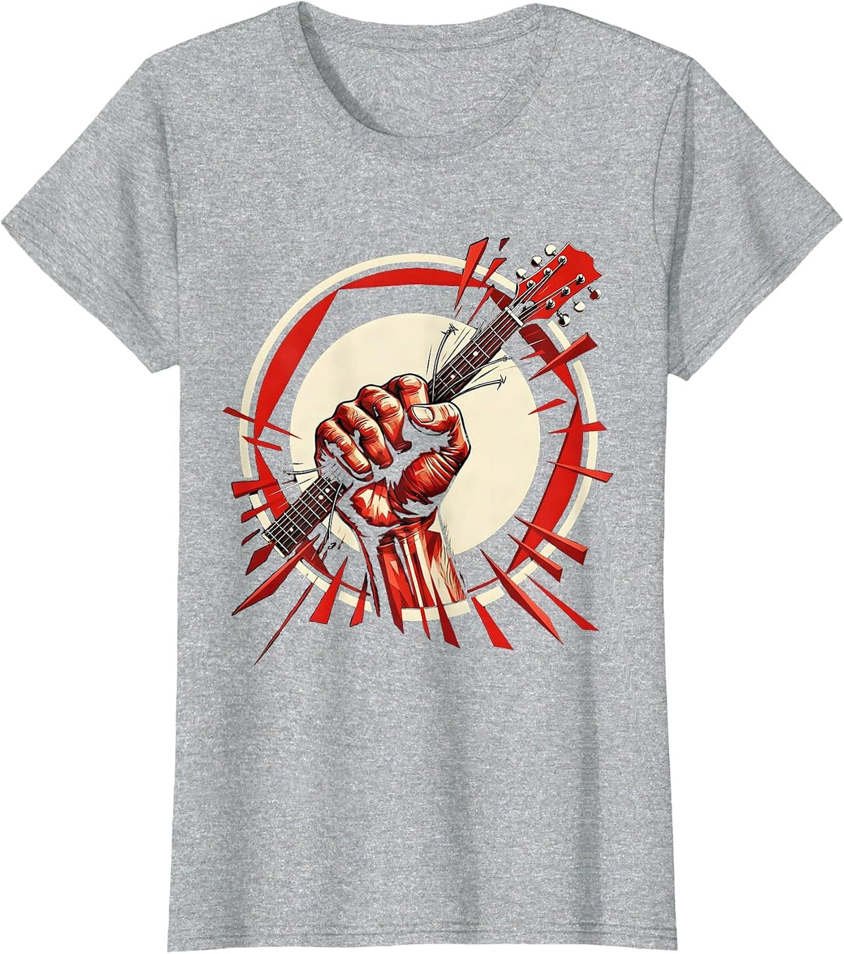 Clenched Fist Broken Guitar String Graphic T-Shirt - Heather Grey