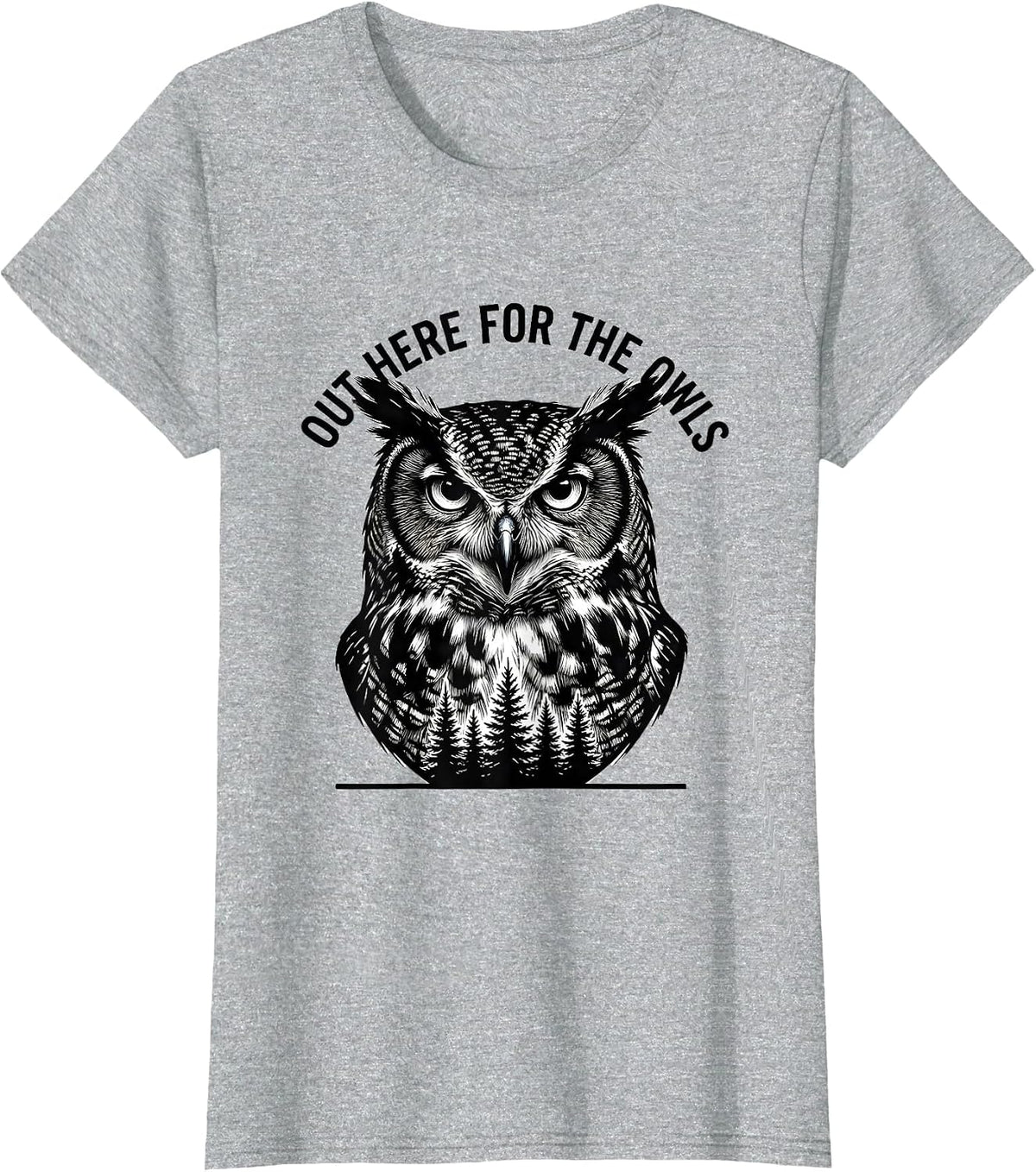 Women's Out Here For The Owls Scratchboard Forest Wildlife Animal T-Shirt - Heather Grey