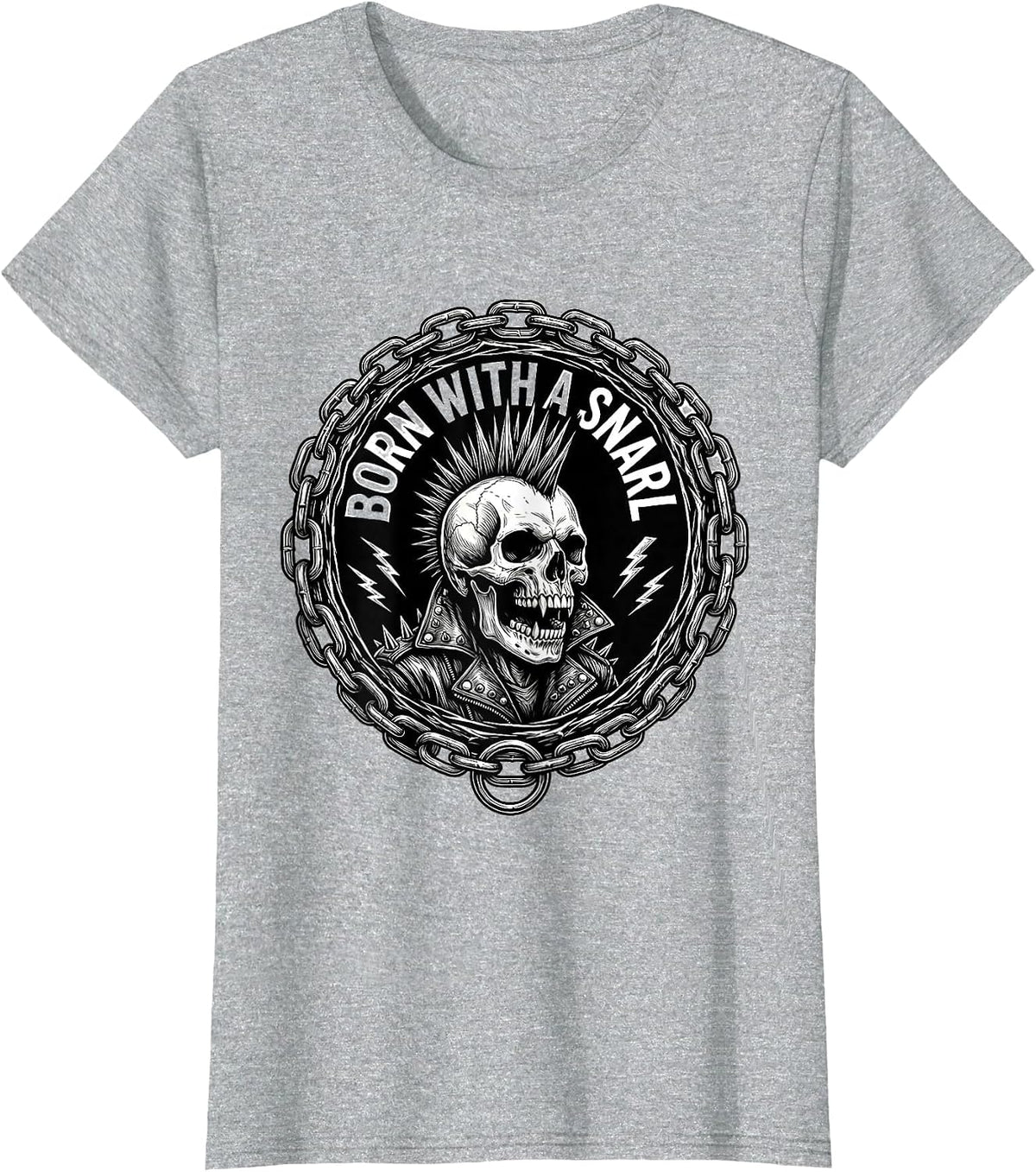 Born With a Snarl Punk Rock Graphic Design T-Shirt - Heather Grey