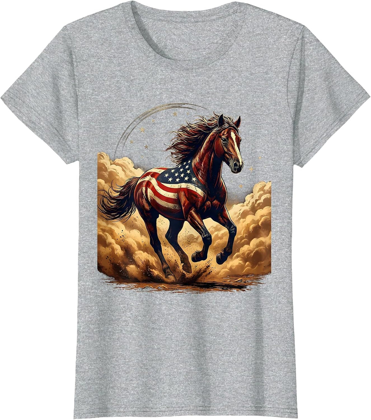 Horse Galloping Through Dusty Open Meadow T-Shirt - Heather Grey