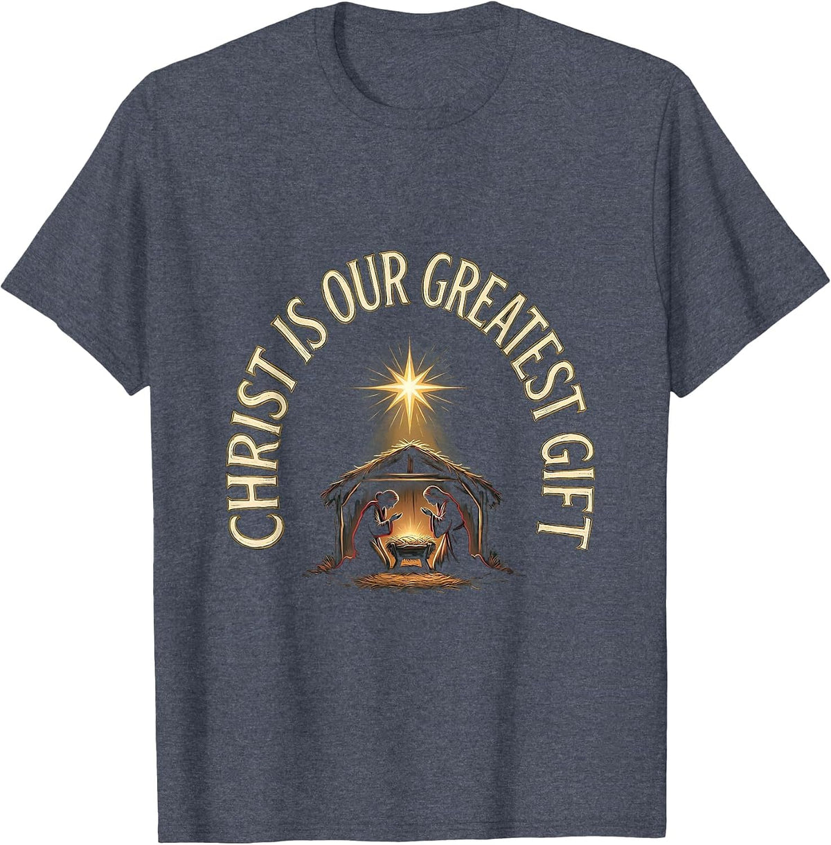 Christ Is Our Greatest Gift Religious Christian Christmas T-Shirt - Heather Blue