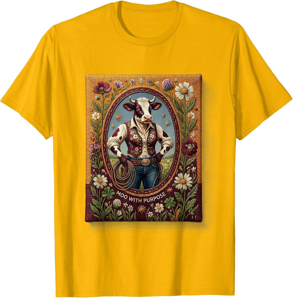 Moo With Purpose Cow Lover Graphic Design T-Shirt - Golden Yellow