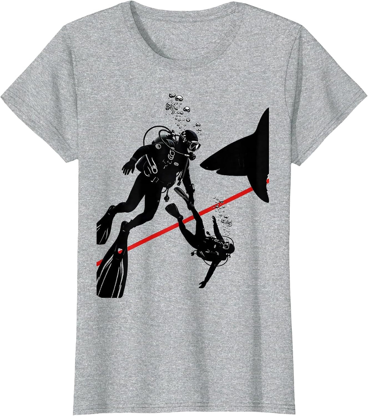 Women's Diver Silhouette Shark Dive Flag Scuba Gift T-Shirt - Heather Grey