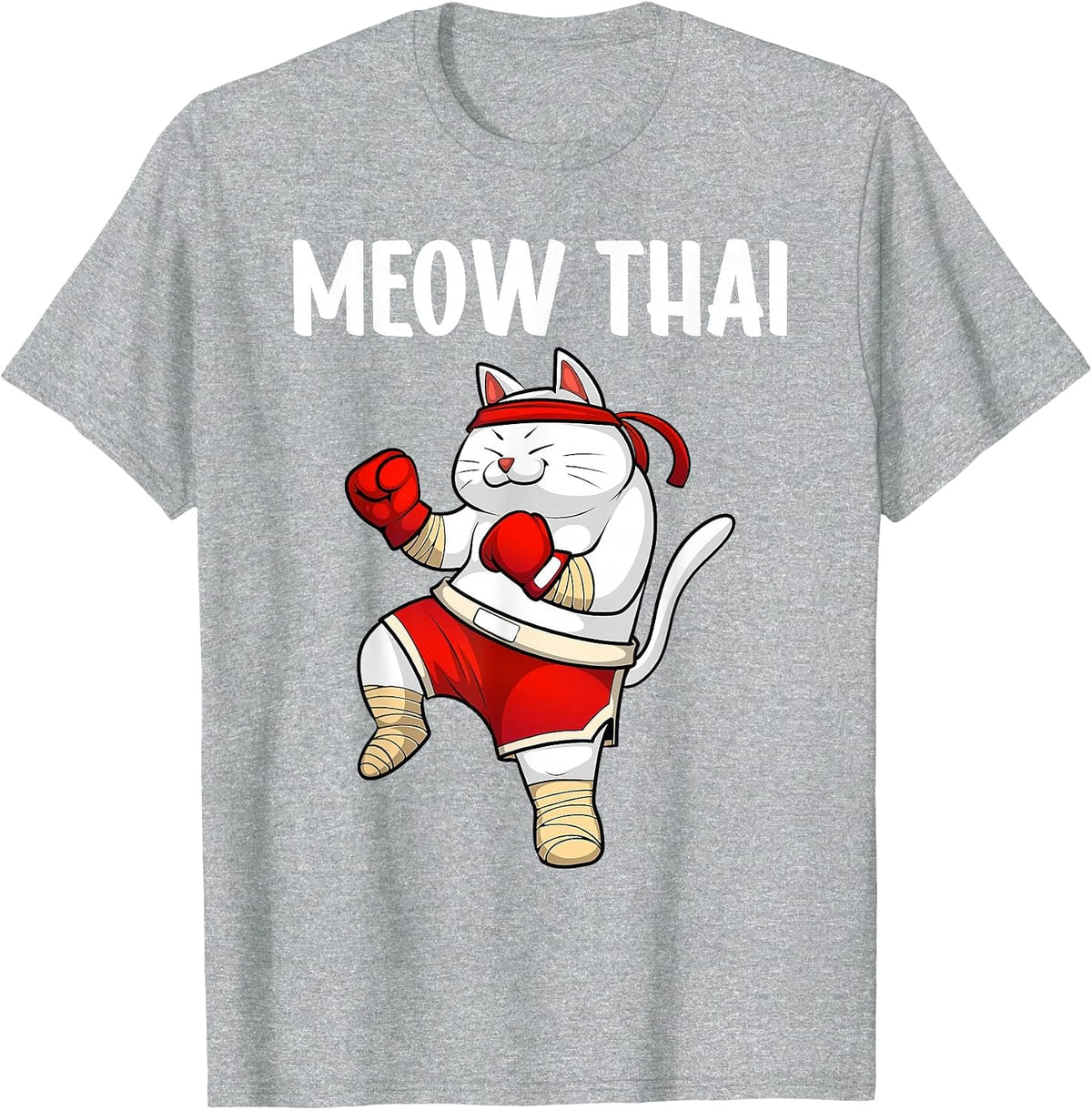 Funny Meow Thai Design for Men Women Muay Thai Boxing Lovers T-Shirt - Heather Grey