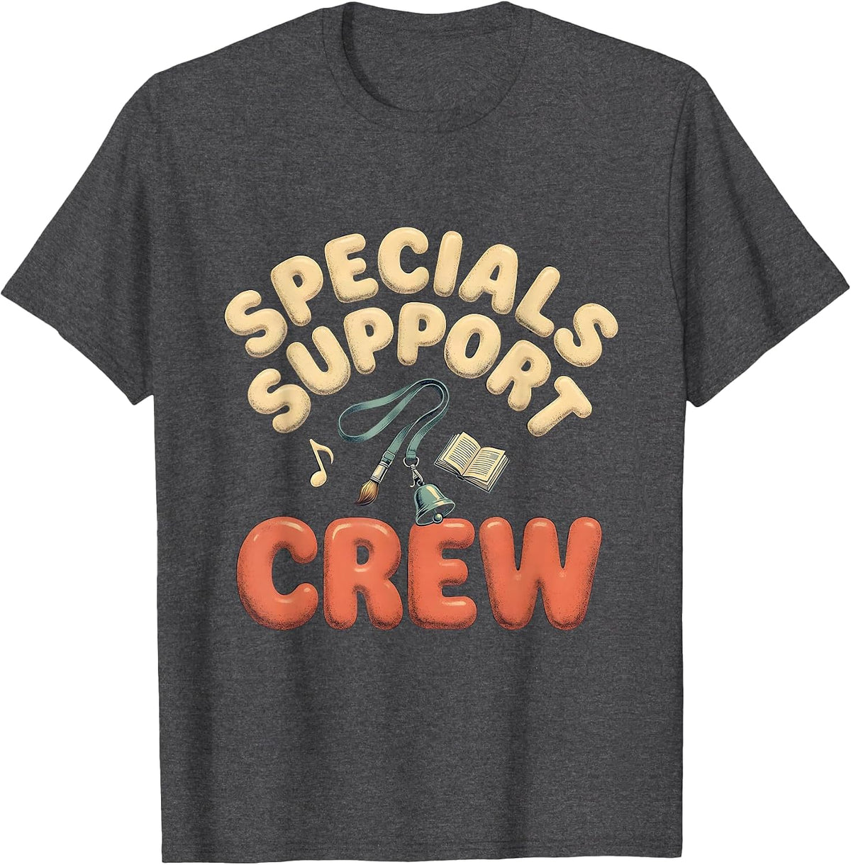 Men's Specials Support Crew Bold Vintage Teacher Appreciation Crew T-Shirt - Dark Heather Grey