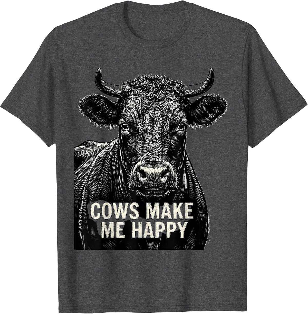 Men's Cows Make Me Happy Funny Cow Lover Design T-Shirt - Dark Heather Grey