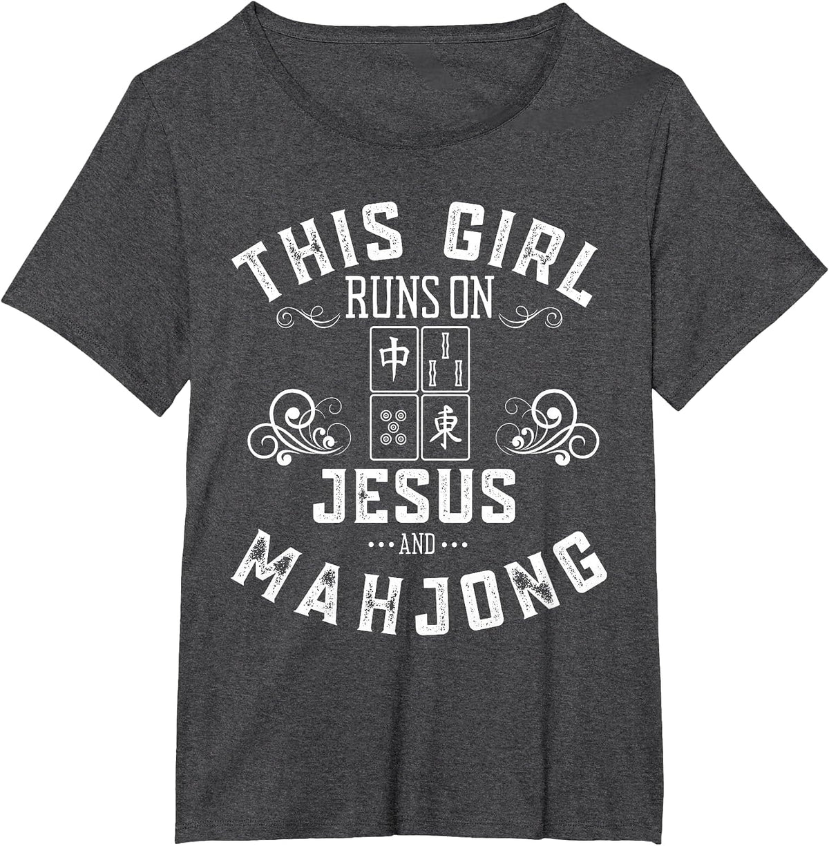 This Girl Runs On Jesus and Mahjong T-Shirt - Dark Heather Grey