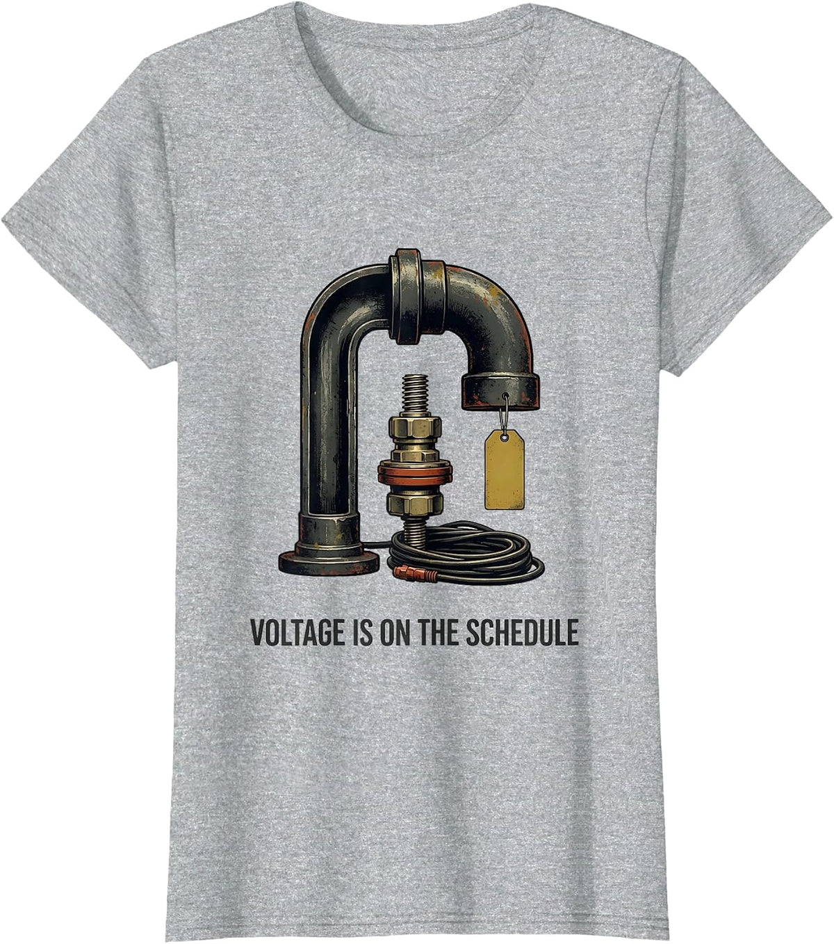 Women's Voltage Is On The Schedule Vintage Electrician Skeleton T-Shirt - Heather Grey