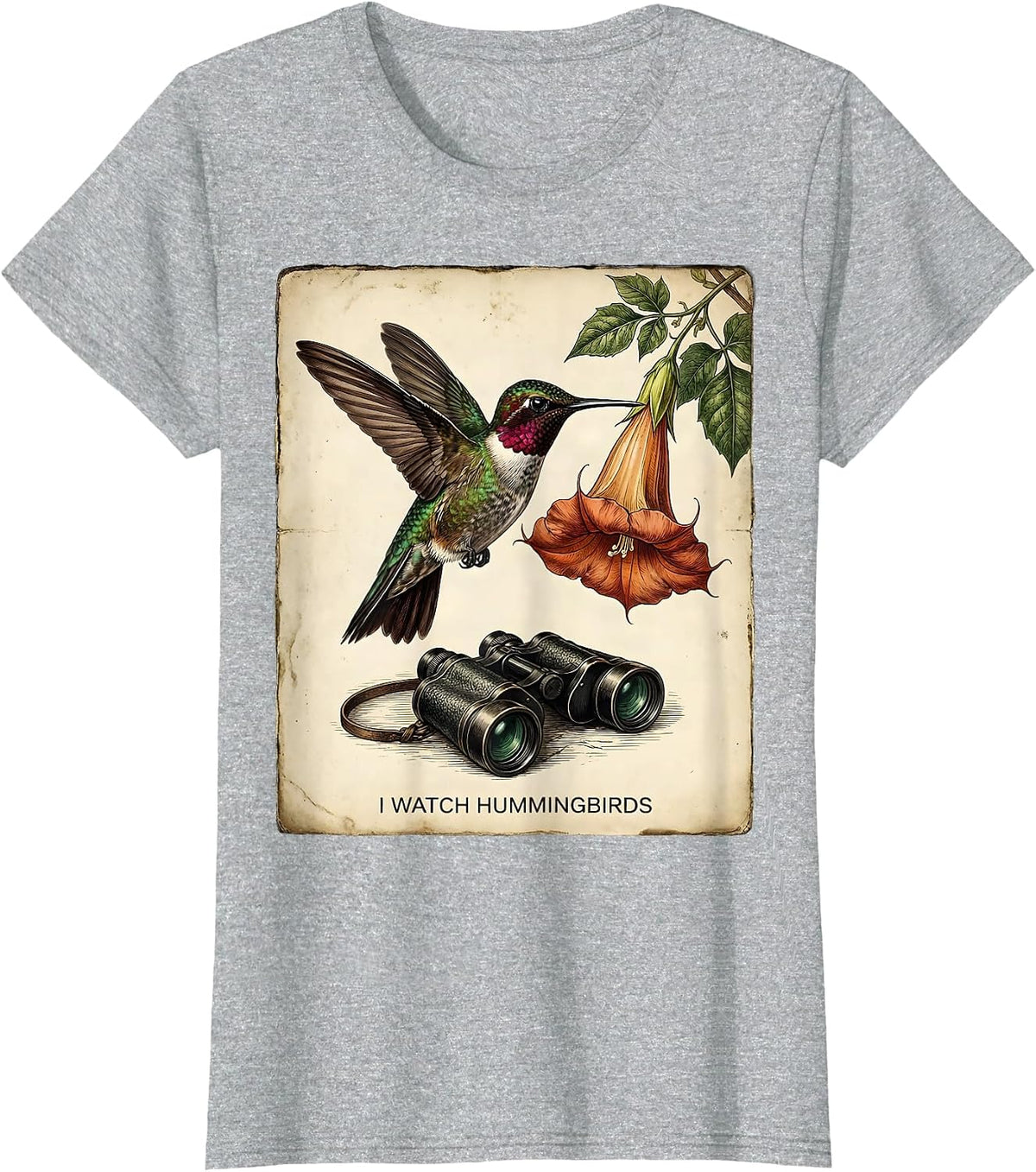 I Watch Hummingbirds Vintage Bird Lover Birdwatching Humor T-Shirt - Heather Grey