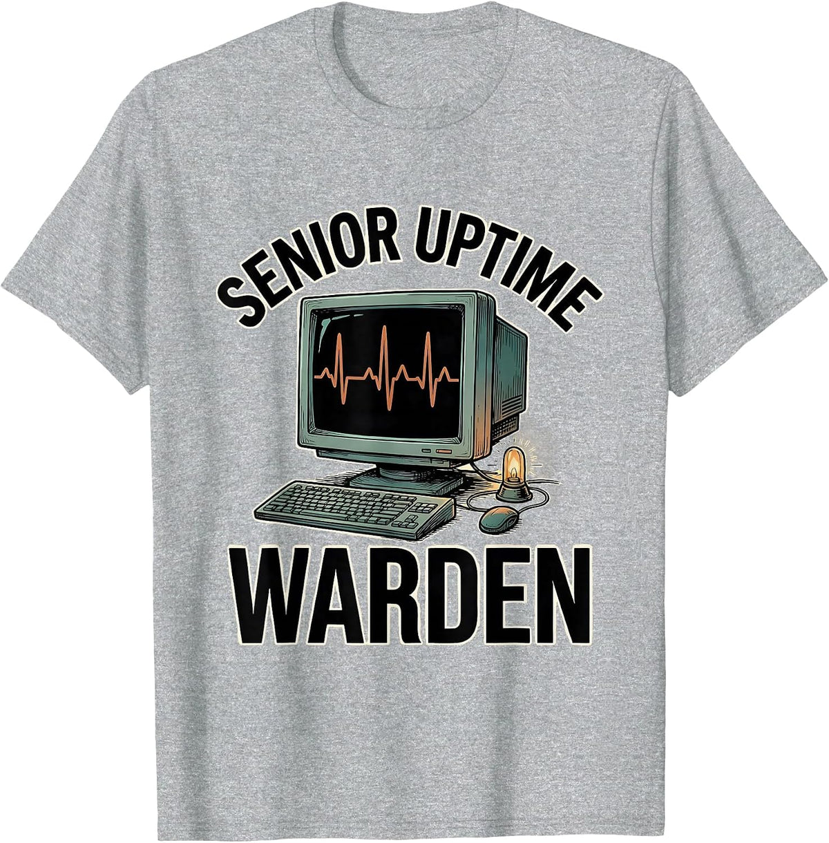 Men's Senior Uptime Warden Funny IT Tech Support Workplace Humor T-Shirt - Heather Grey