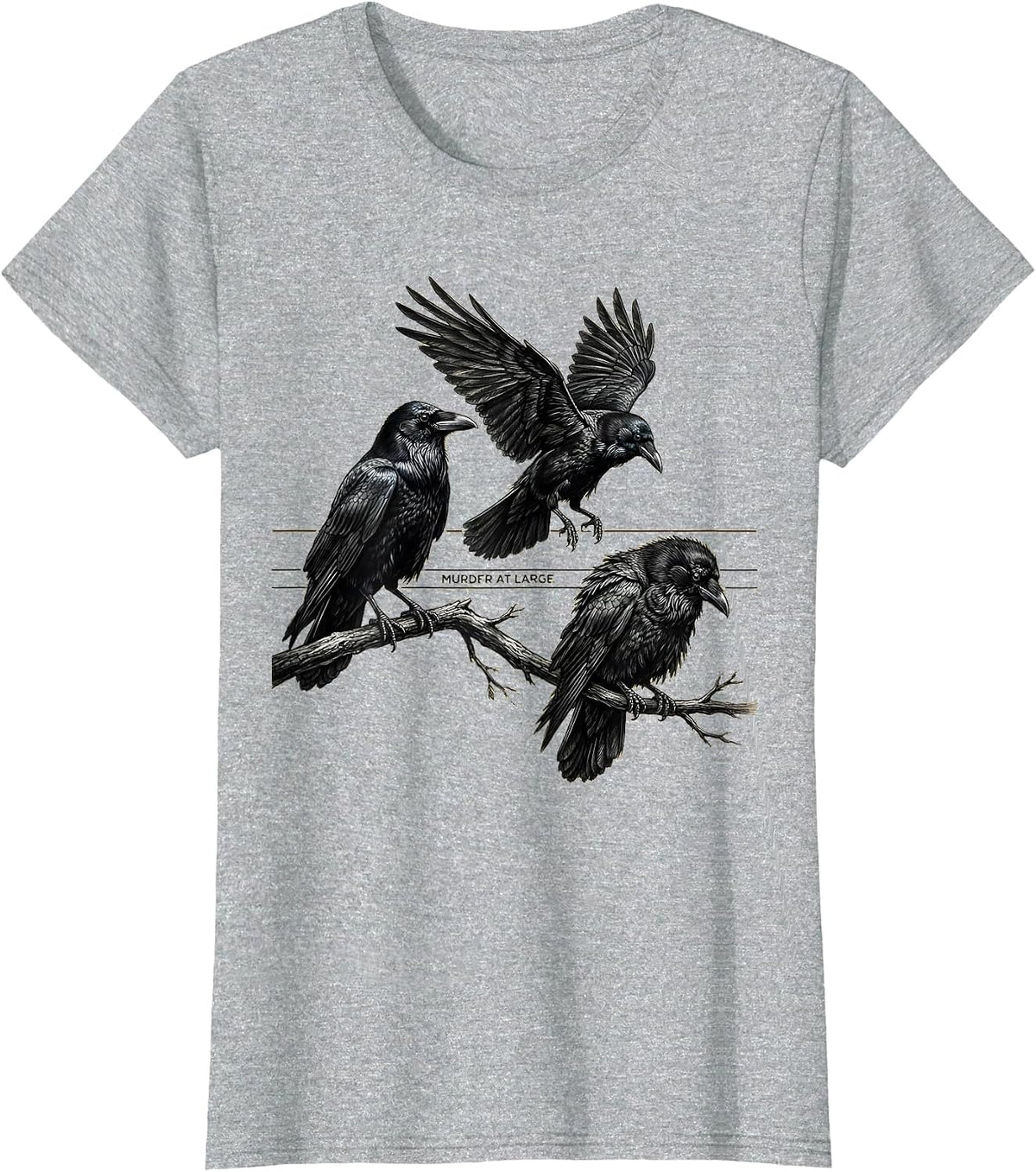 Murder At Large Funny Crow Lover Bird Humor Pun T-Shirt - Heather Grey