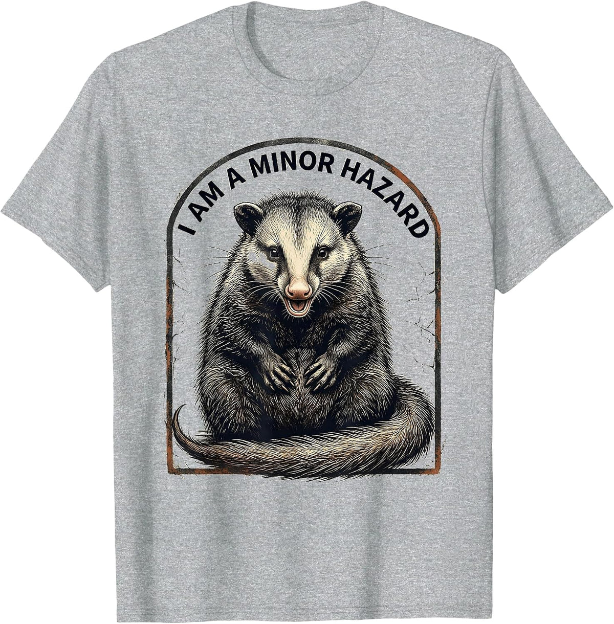 Men's I Am A Minor Hazard Distressed Opossum Animal Meme Humor T-Shirt - Heather Grey