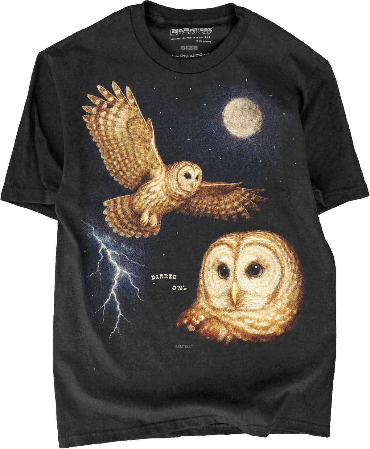 Moonlit Bird Artwork Premium Black T-Shirt for Men & Women - Barred Owl