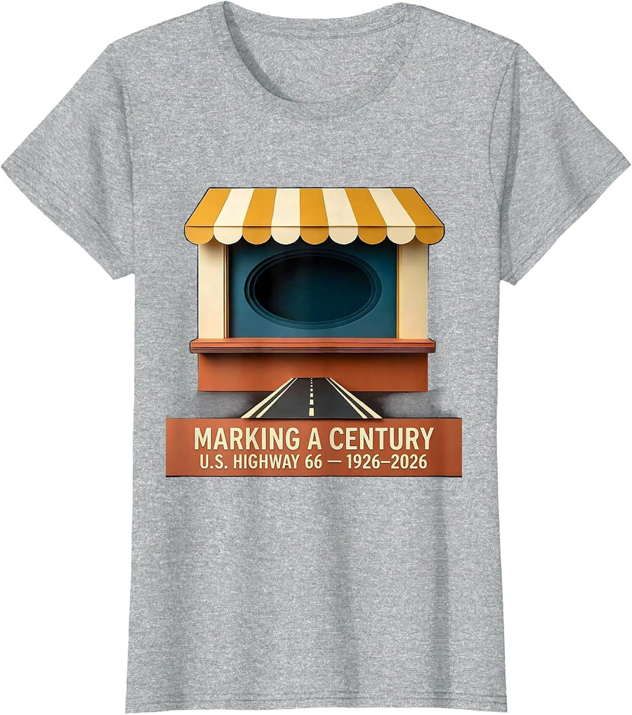 Marking A Century — U.S. Highway 66 — 1926-2026 Vintage T-Shirt - Heather Grey