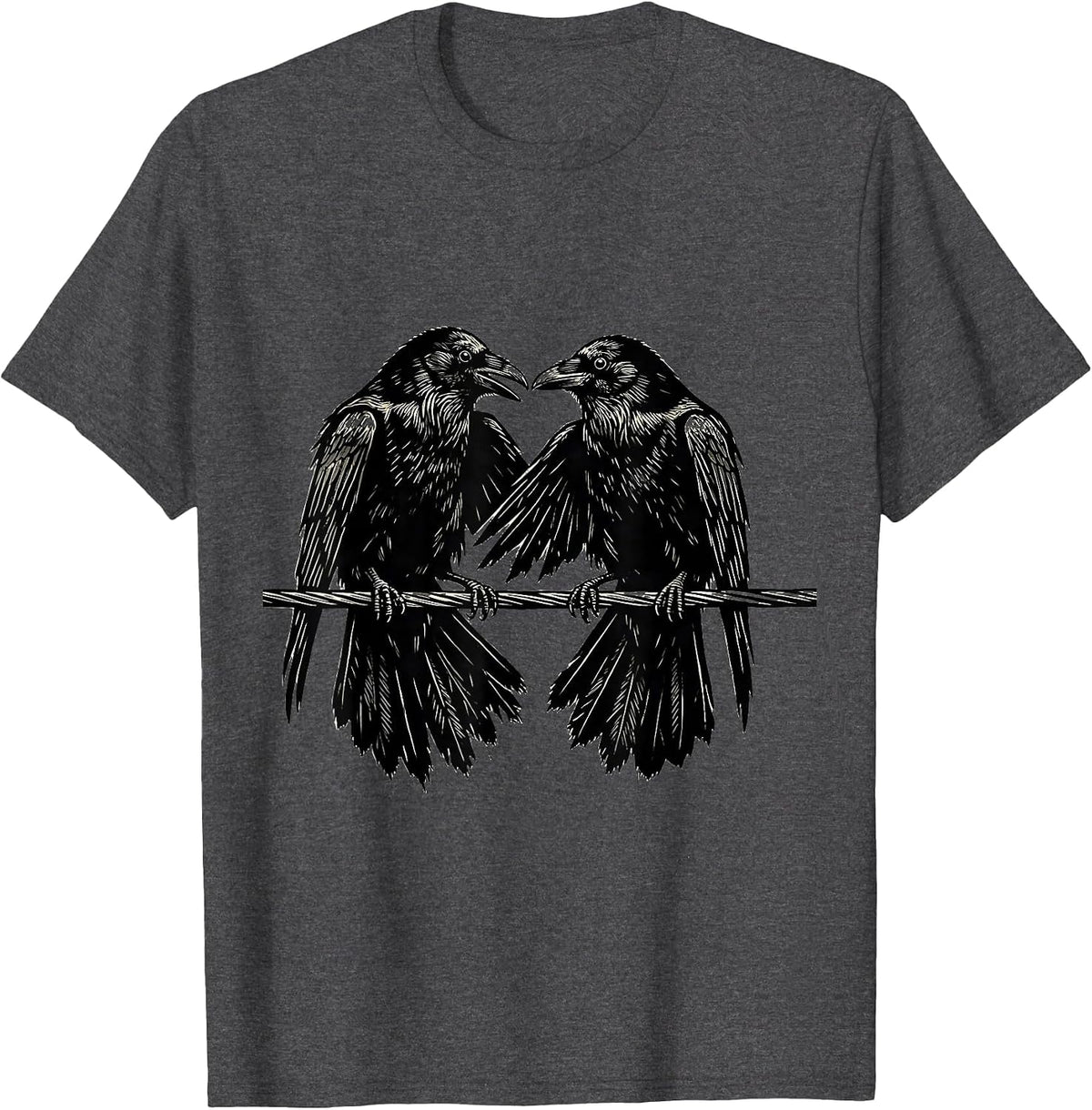 Men's Crow vs Crow Face-Off on a Wire Graphic T-Shirt - Dark Heather Grey