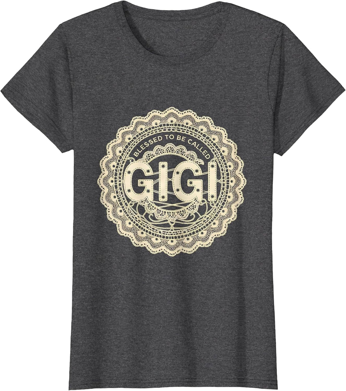 Women's Blessed To Be Called Gigi Lace Cutwork Grandma Gift T-Shirt - Dark Heather Grey