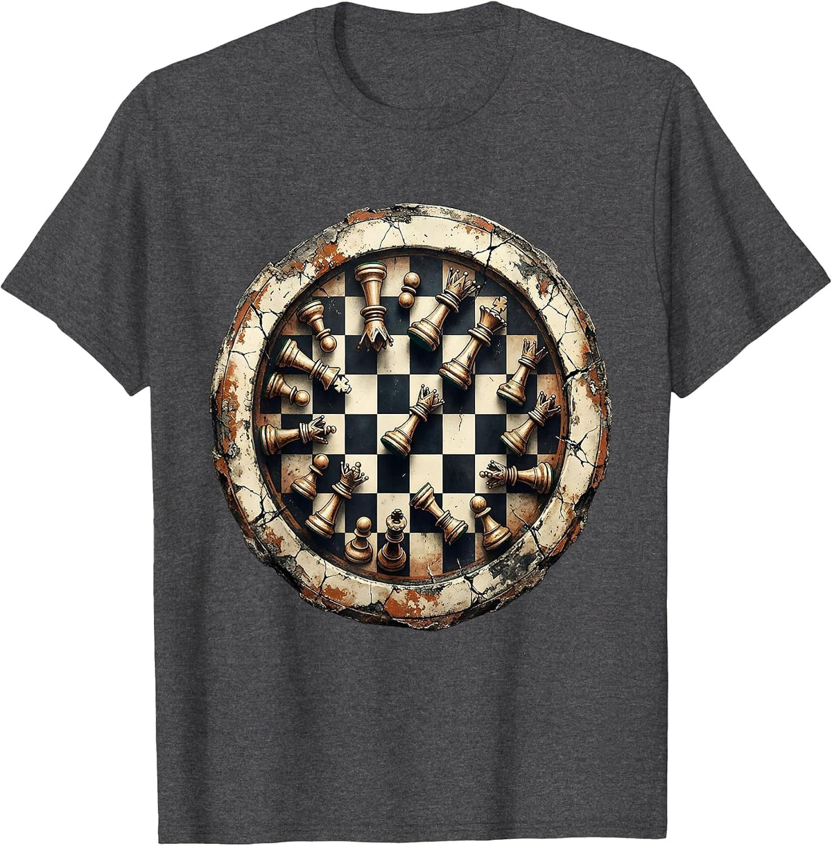 No Kings Chess Board Knocked Over Illustration T-Shirt - Dark Heather Grey