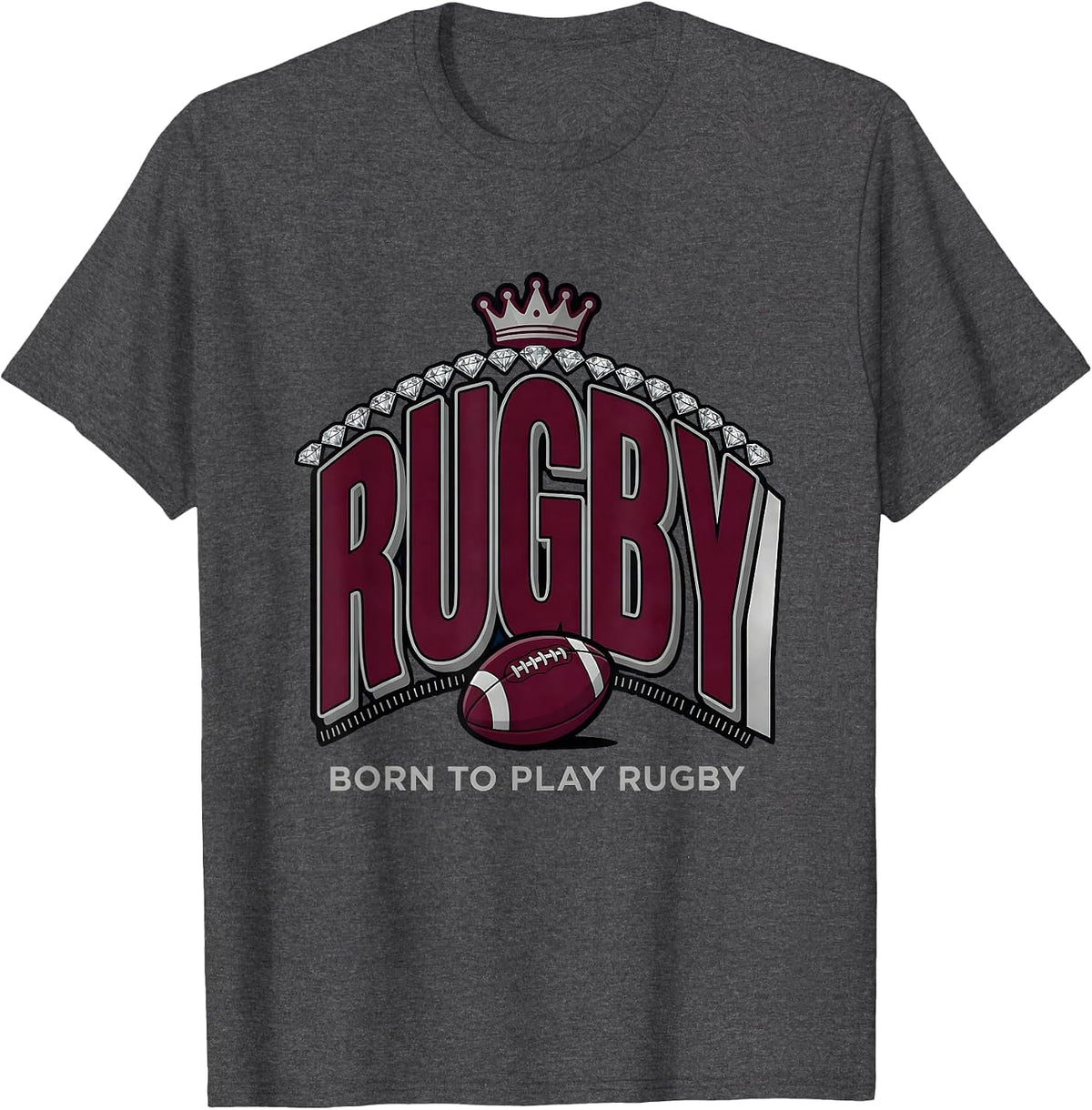 Born to Play Rugby Graphic Design T-Shirt - Dark Heather Grey