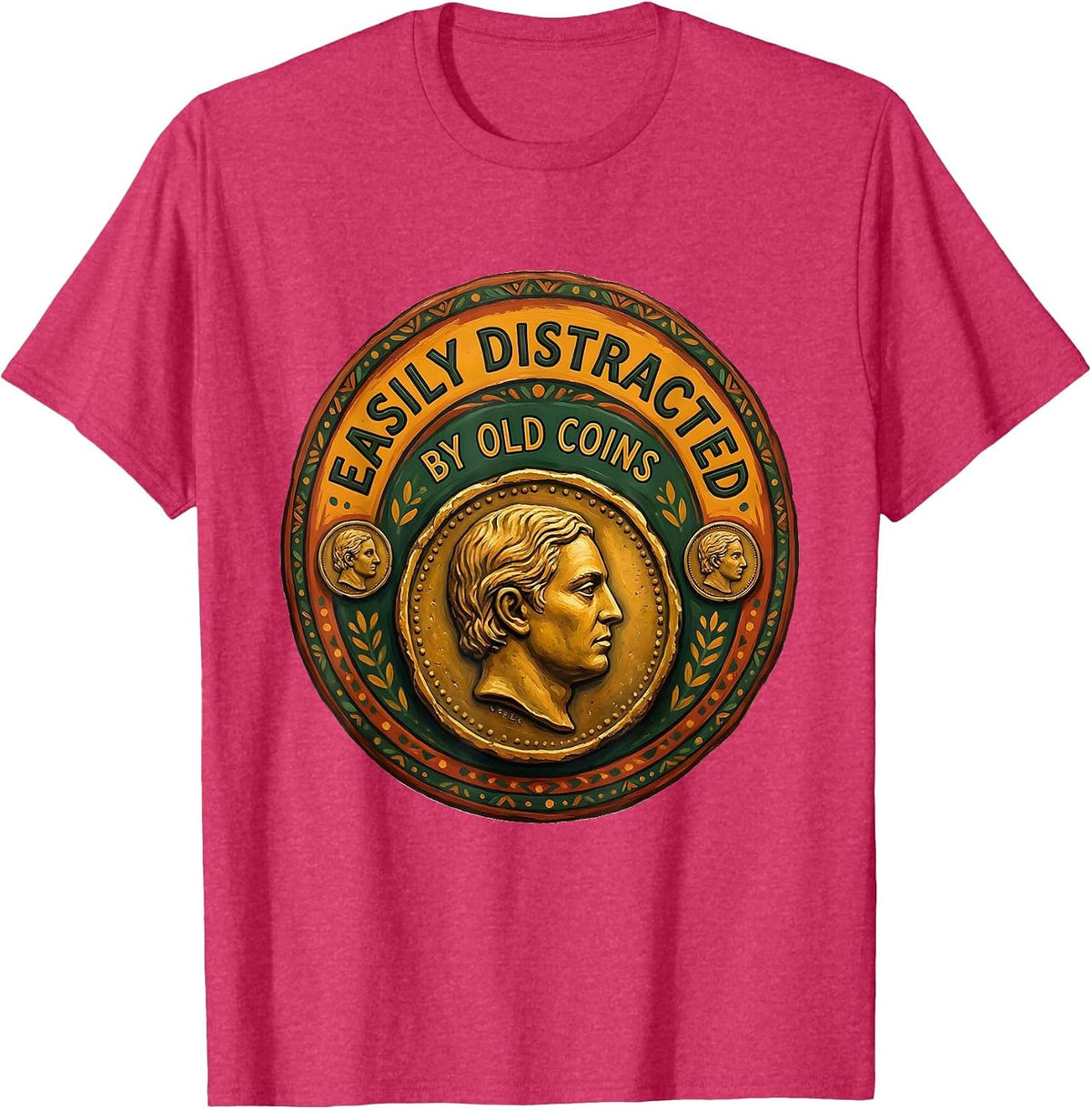 Easily Distracted By Old Coins Funny History Teacher Gift T-Shirt - Red Heather