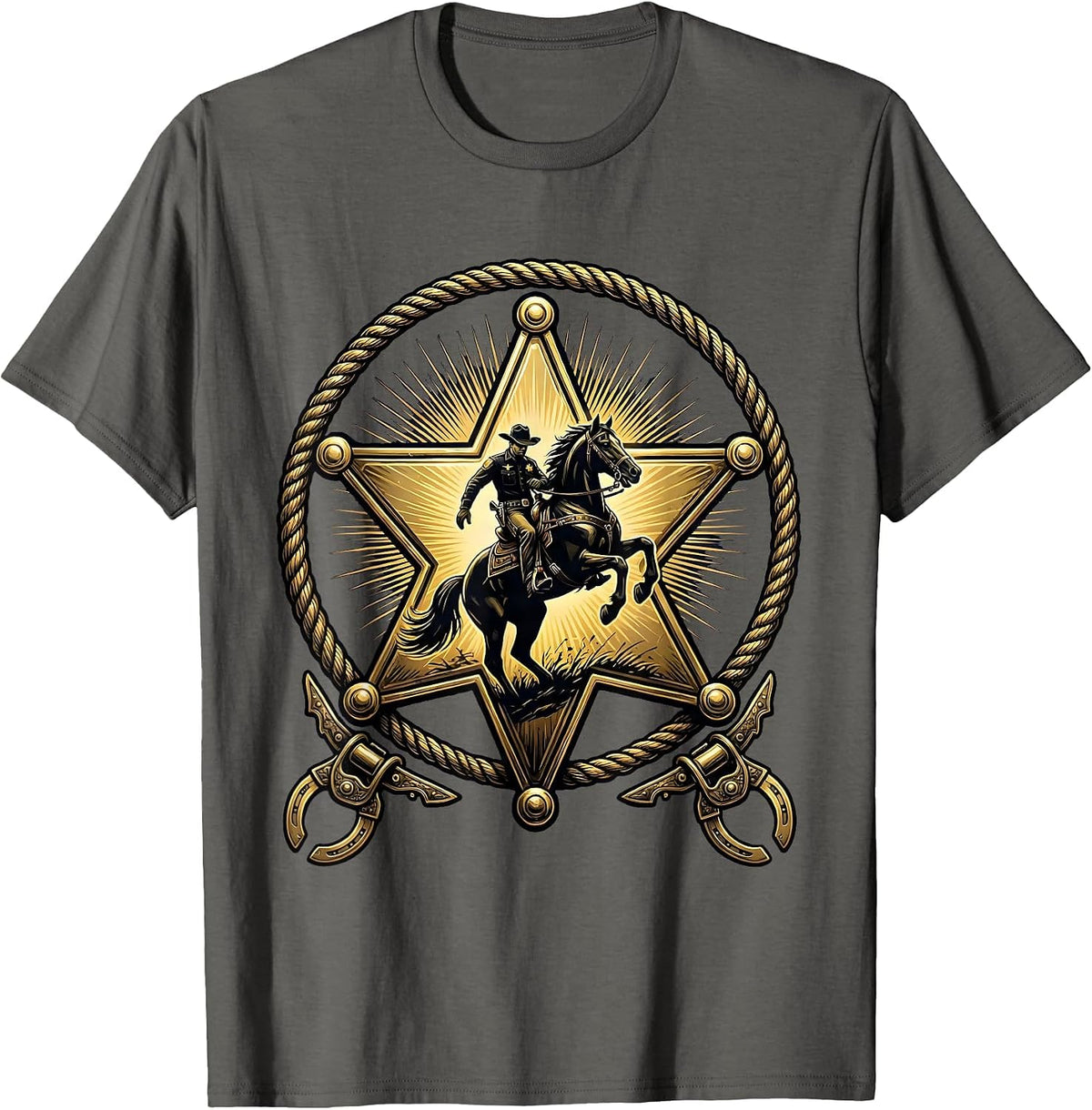 Men's Lone Sheriff Riding Horse at Sunset Western T-Shirt - Asphalt Grey