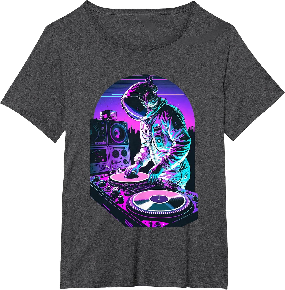 Astronaut DJ, DJing in Space, EDM Cool Graphic Vaporwave T-Shirt - Dark Heather Grey