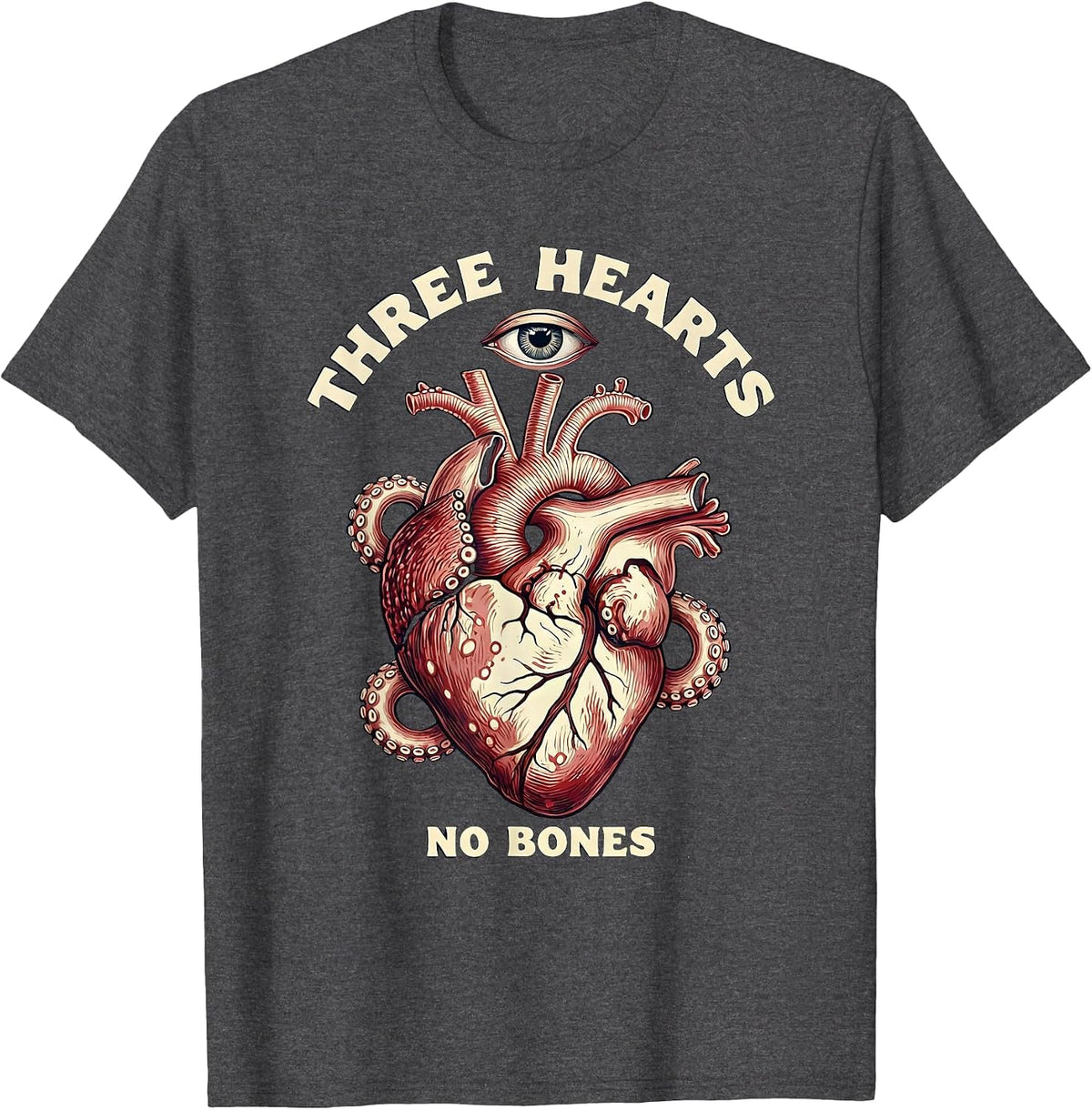 Three Hearts No Bones Octopus Animal Skin Pattern T-Shirt - Dark Heather Grey