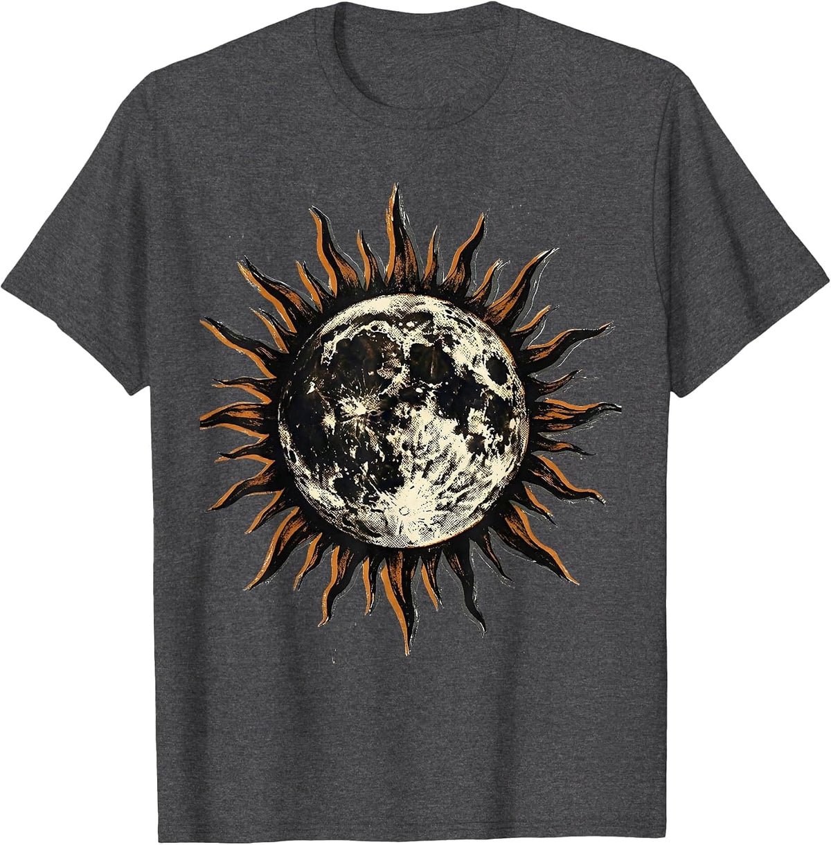 Grunge Black Sun Jagged Corona Rays Graphic T-Shirt - Dark Heather Grey