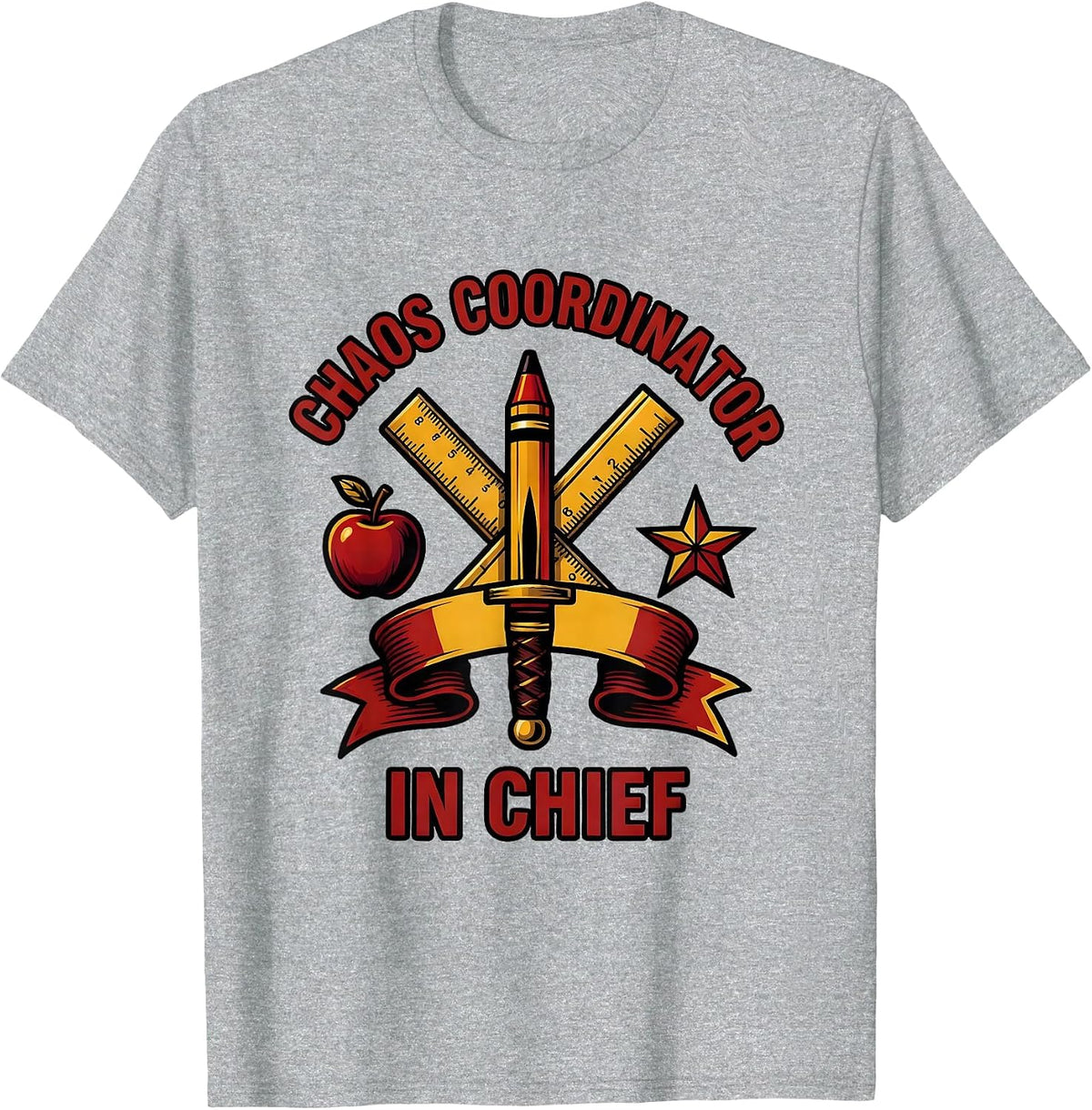 Men's Pre K Teacher Chaos Coordinator In Chief Design T-Shirt - Heather Grey