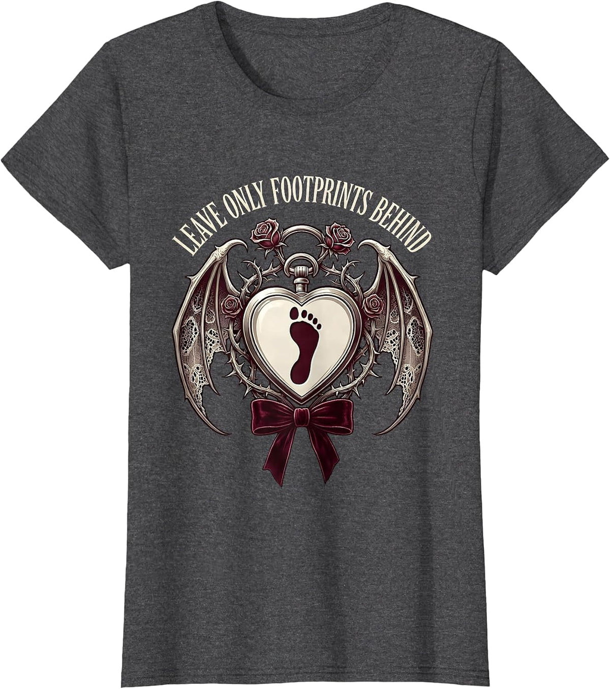 Women's Leave Only Footprints Behind Hiking Design T-Shirt - Dark Heather Grey