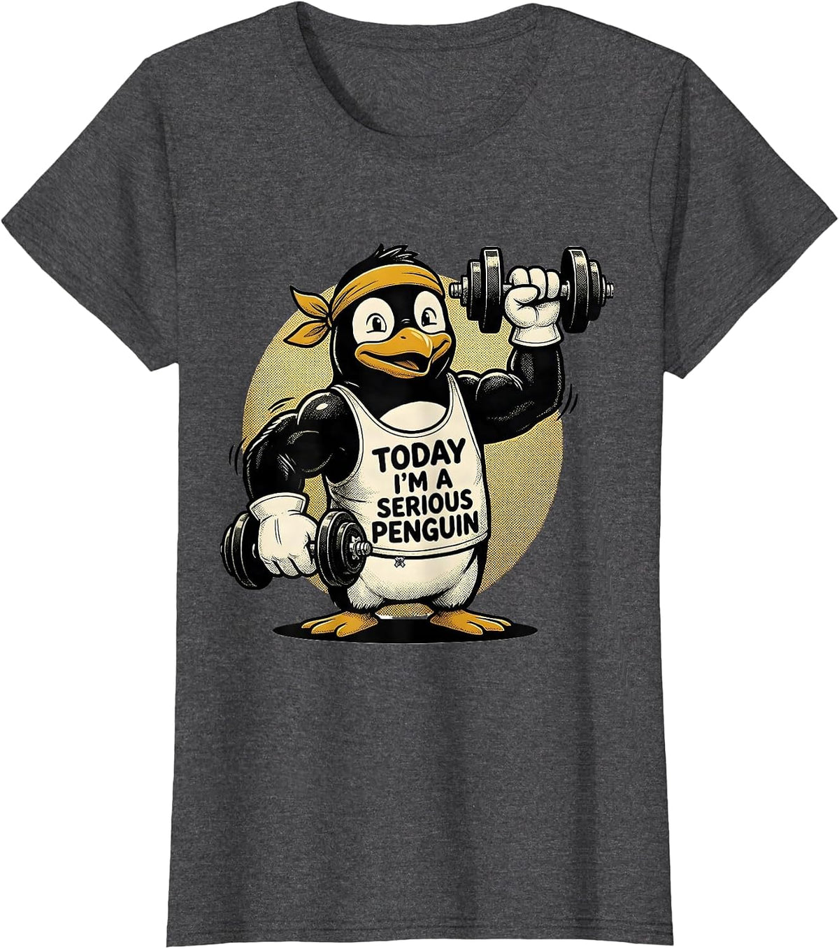 Women's Today I'm A Serious Penguin Funny Gym Workout Penguin T-Shirt - Dark Heather Grey