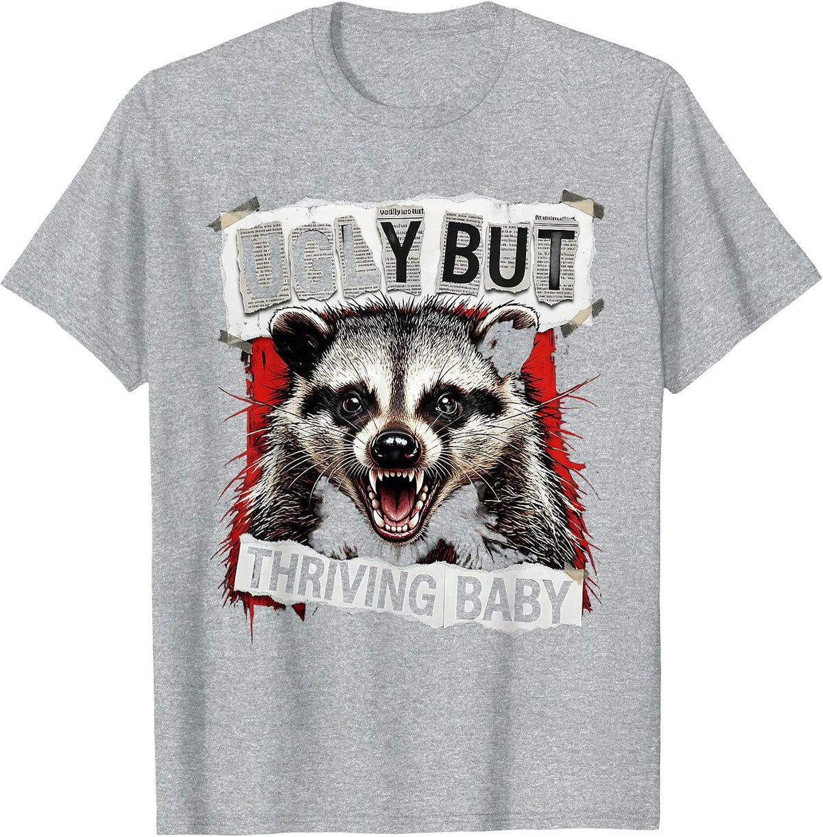 Men's Ugly But Thriving Opossum Funny Animal Design T-Shirt - Heather Grey