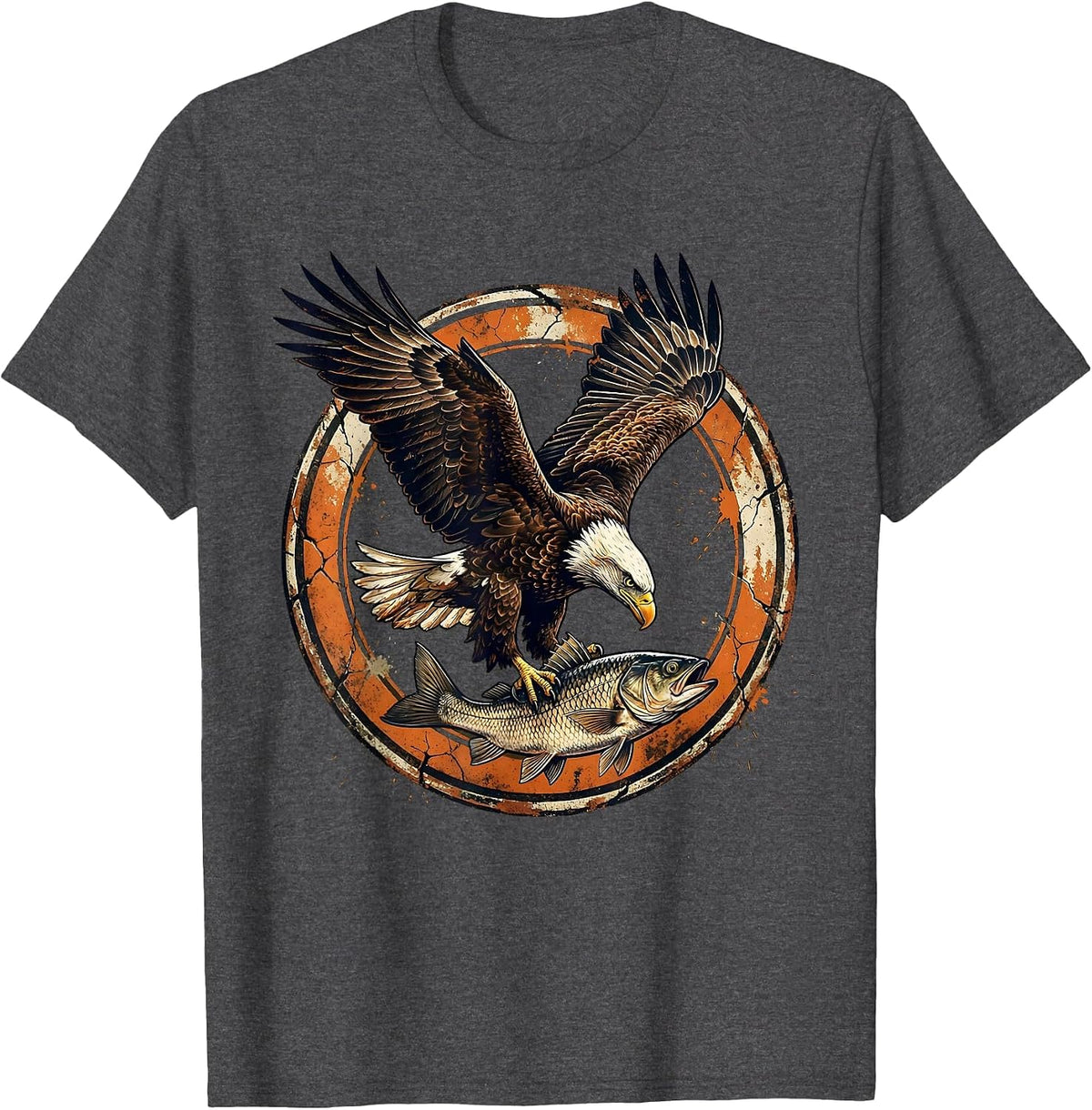 Men's Eagle Diving for Fish Graphic Fishing Design T-Shirt - Dark Heather Grey