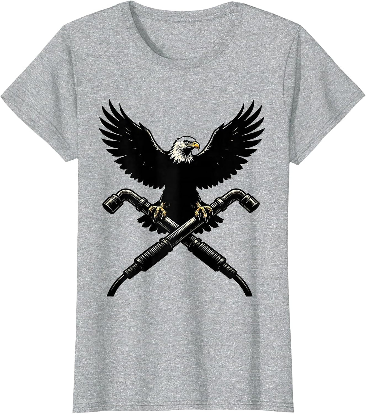 Eagle on Crossed Welding Torches Graphic Design T-Shirt - Heather Grey
