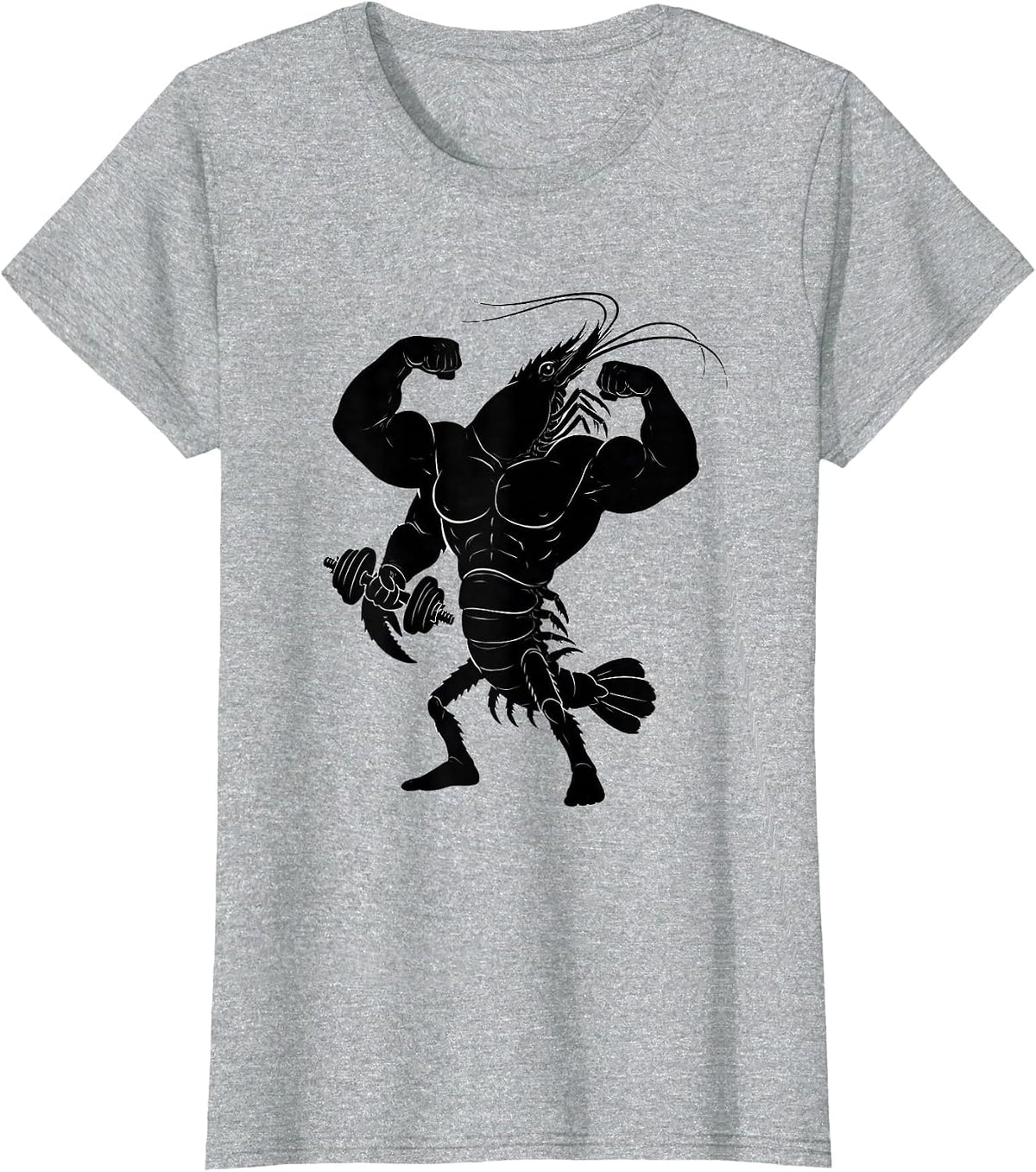 Muscular Shrimp Bicep Curl Funny Gym Design T-Shirt - Heather Grey