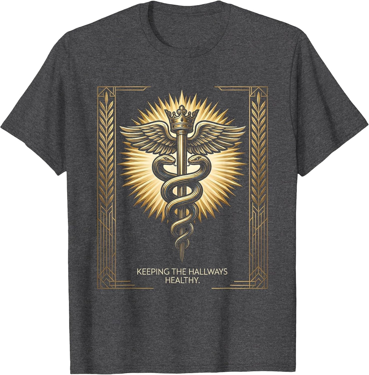 Keeping the Hallways Healthy School Nurse Design T-Shirt - Dark Heather Grey