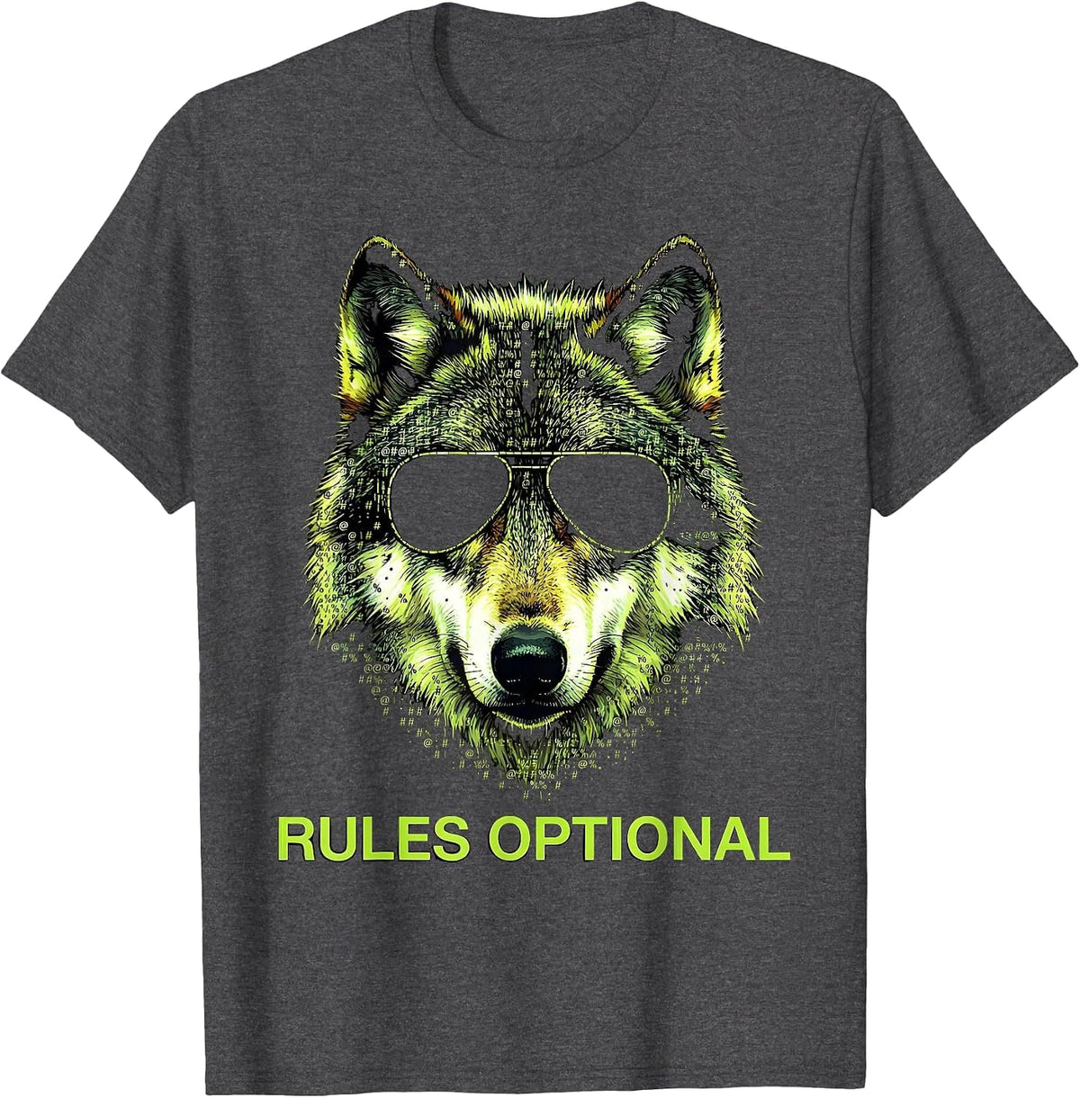 rules optional Ascii Wolf Punk Rock Anarchy Rebel T-Shirt - Dark Heather Grey