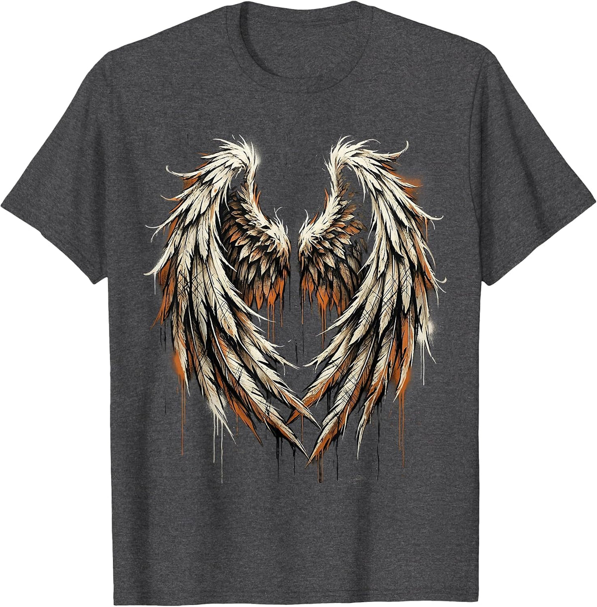 Grunge Torn Angel Wings Dirty Scratched Illustration T-Shirt - Dark Heather Grey
