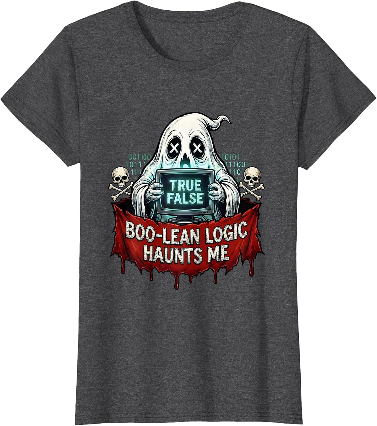 Women's Boo-lean Logic Haunts Me Halloween Programmer T-Shirt - Dark Heather Grey