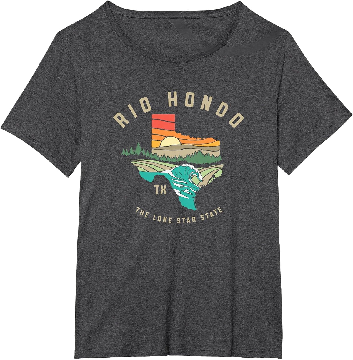 Rio Hondo Texas Outdoors Vintage Nature Illustration T-Shirt - Dark Heather Grey