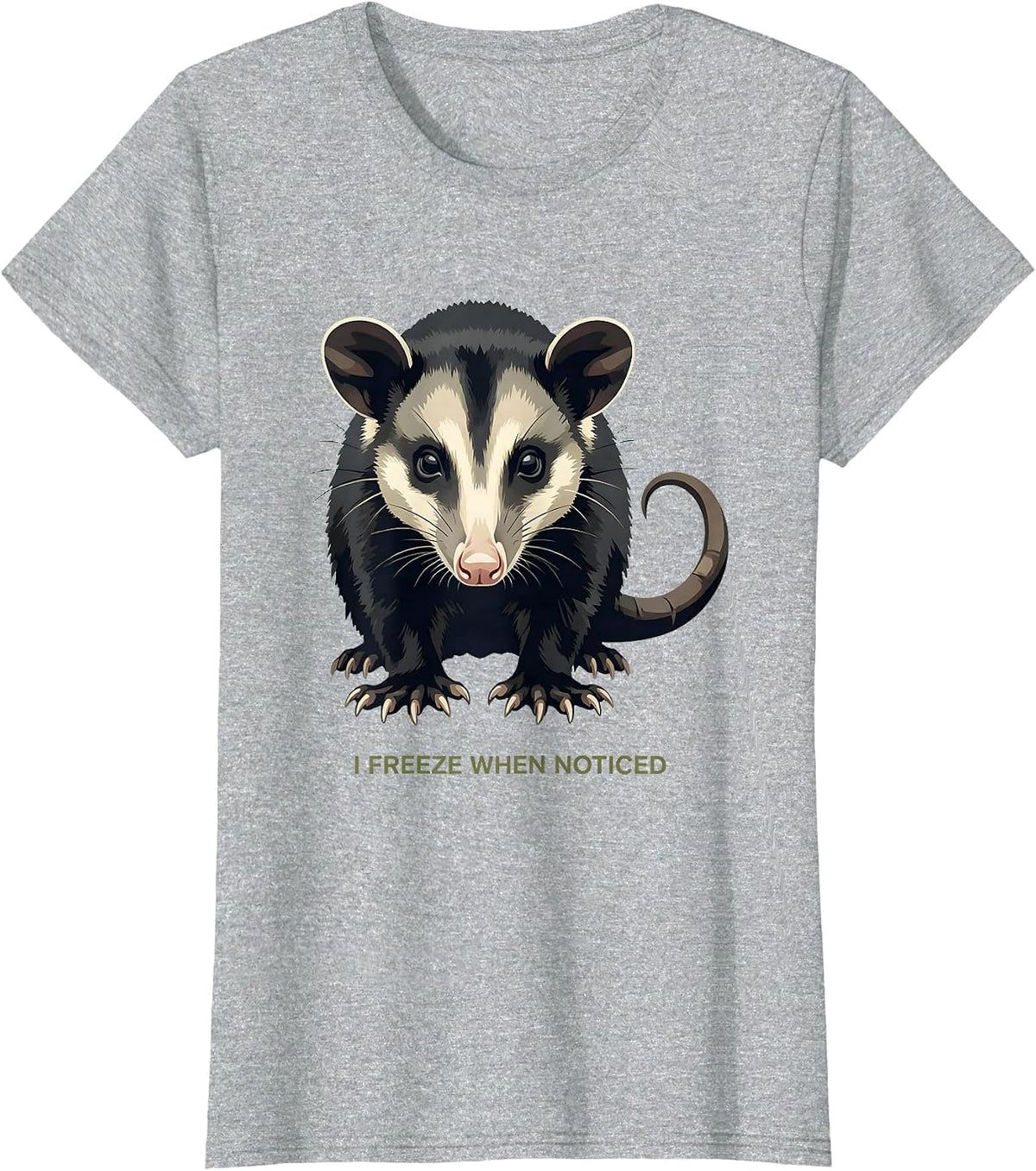 I Freeze When Noticed Midcentury Modern Opossum Meme Humor T-Shirt - Heather Grey