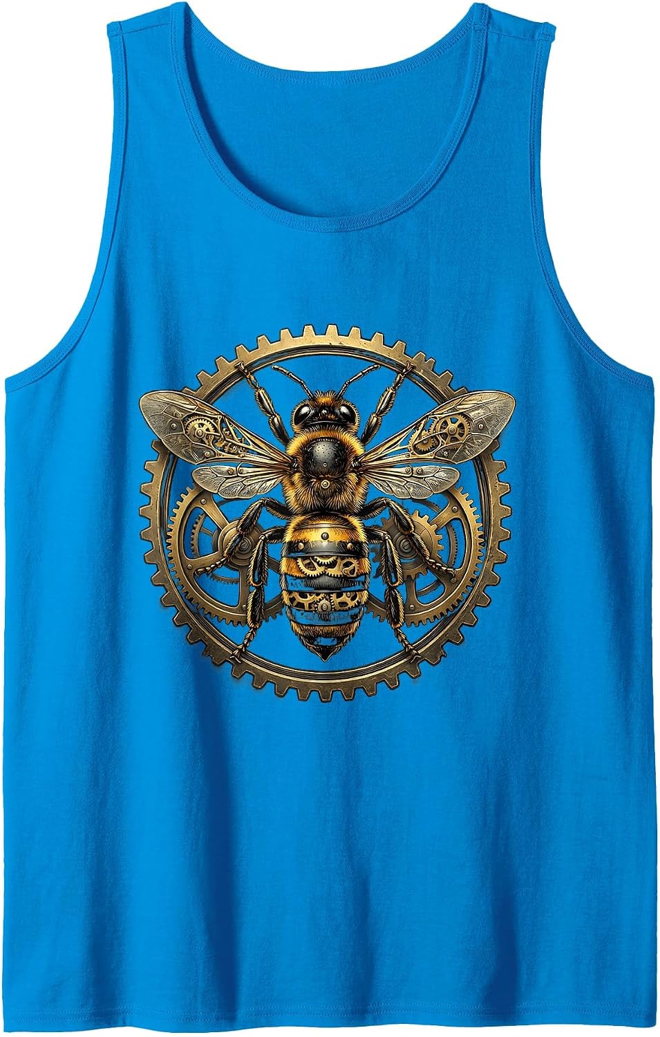 Steampunk Clockwork Bee Mechanical Wings Gears Tank Top - Sapphire Blue