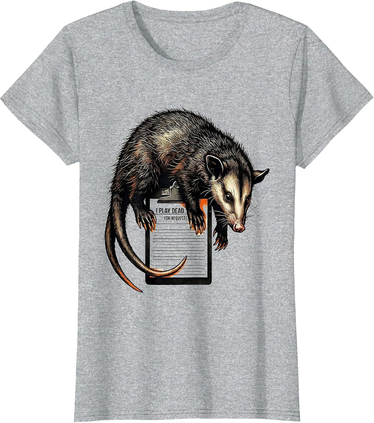 I Play Dead For Requests Funny Opossum Meme Animal Humor T-Shirt - Heather Grey