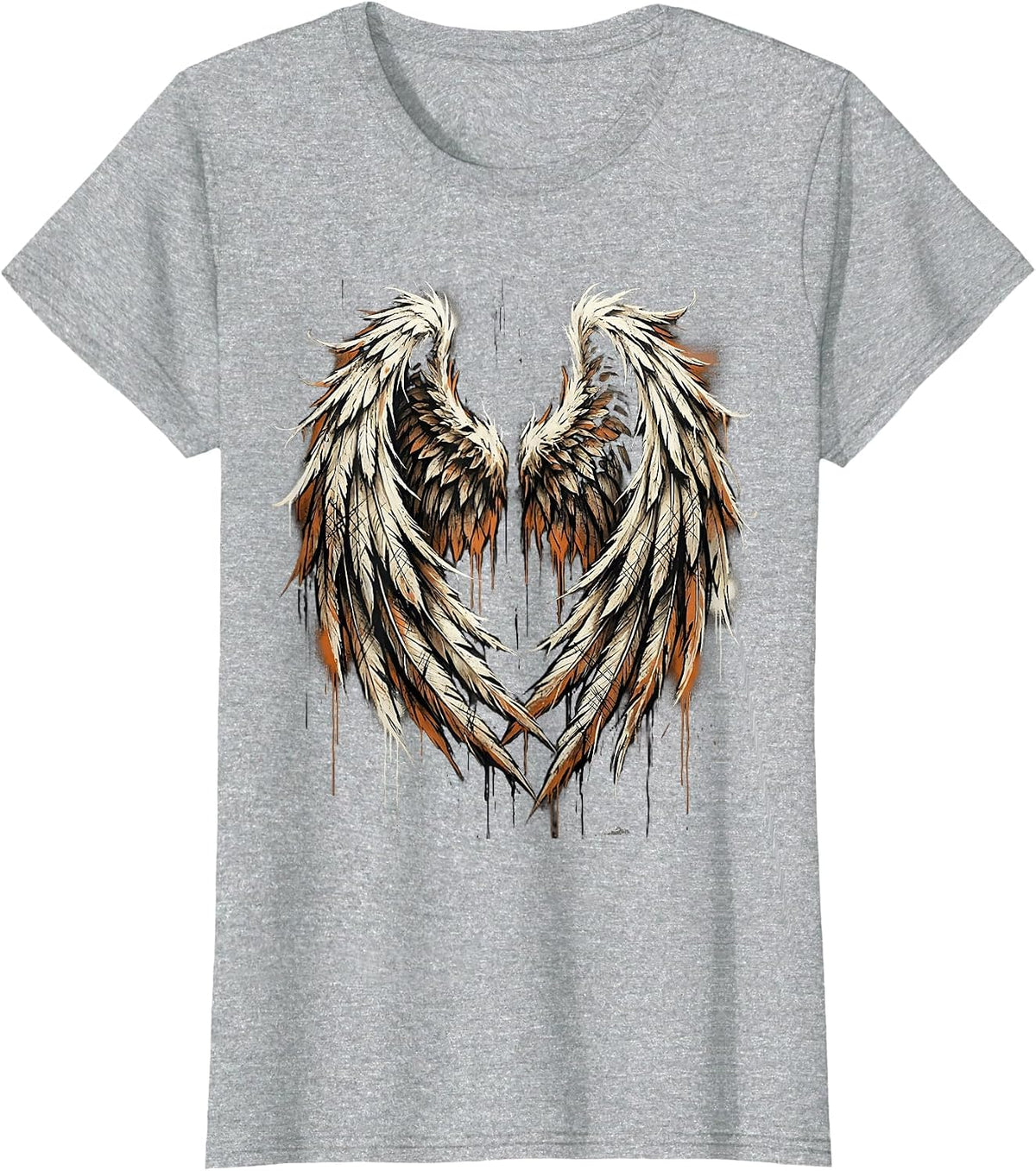 Grunge Torn Angel Wings Dirty Scratched Illustration T-Shirt - Heather Grey