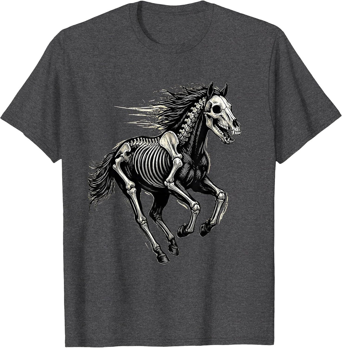 Men's Skeletal Horse Full Gallop Running Art Design T-Shirt - Dark Heather Grey