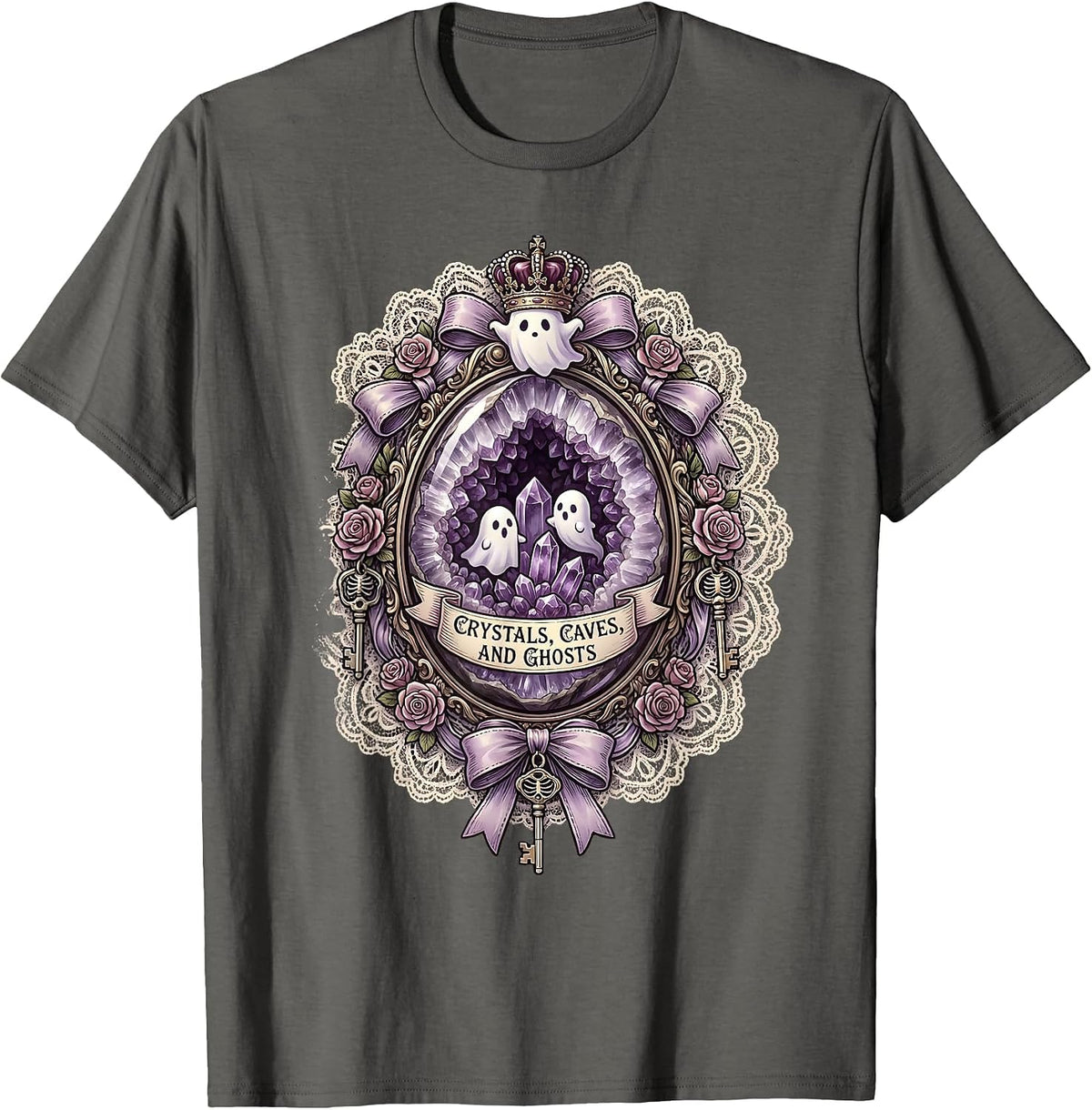 Halloween Ghost Cave Crystal Formation Design T-Shirt - Asphalt Grey