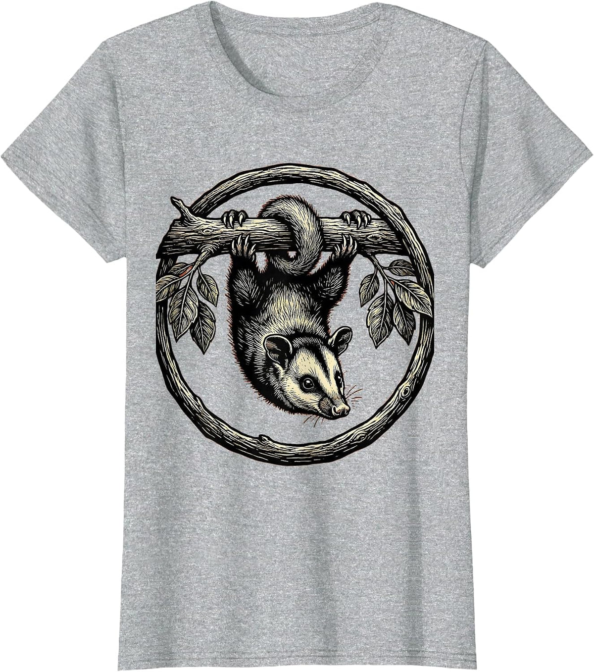 Opossum Hanging Upside Down From Branch T-Shirt - Heather Grey