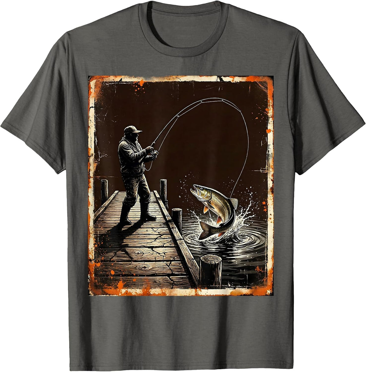 Fish Around and Find Trout Fisherman Dock T-Shirt - Asphalt Grey