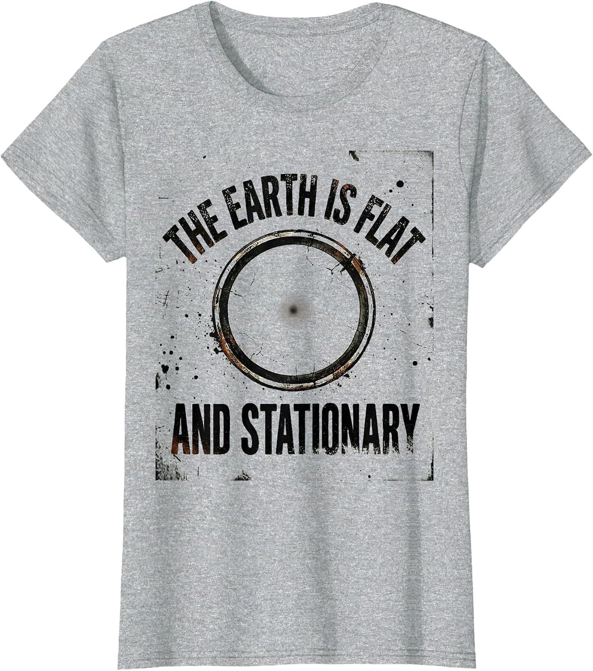 Women's The Earth Is Flat And Stationary Distressed Conspiracy T-Shirt - Heather Grey