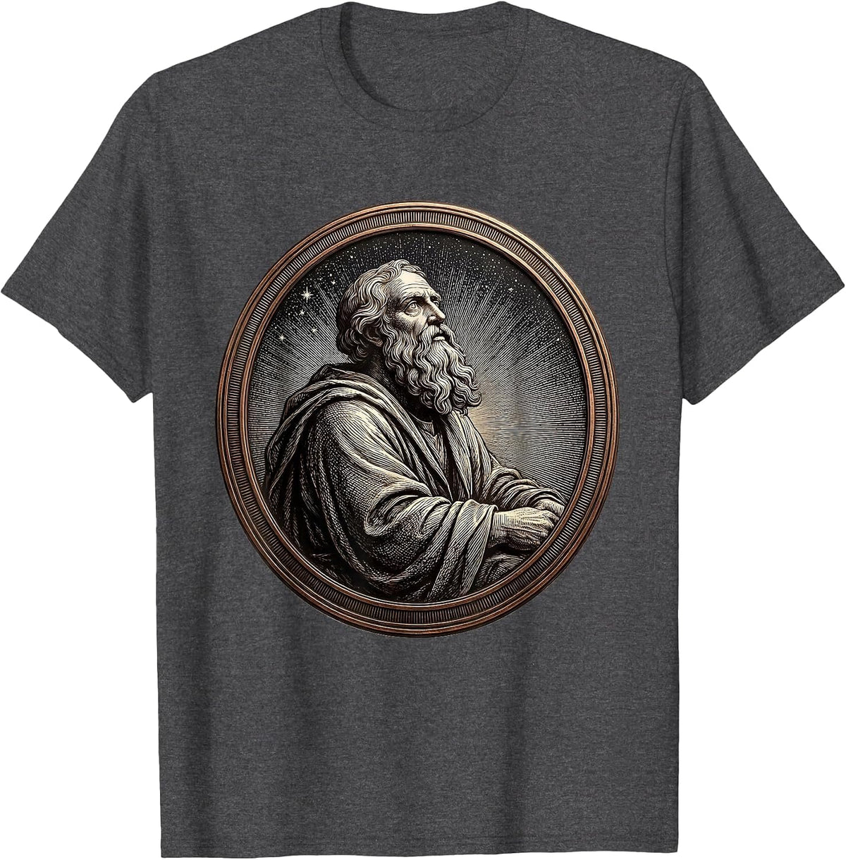 Renaissance Philosopher Starry Night Illustration T-Shirt - Dark Heather Grey