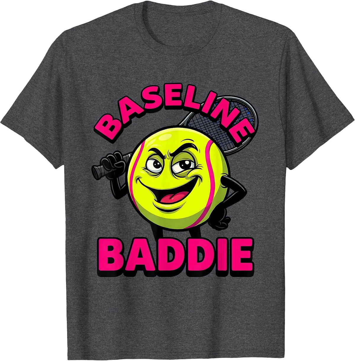 Baseline Baddie Tennis Graphic Design T-Shirt - Dark Heather Grey